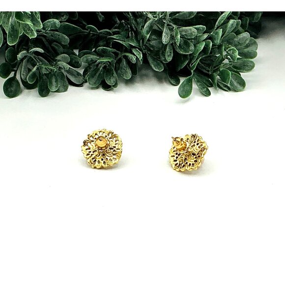 Vintage Porcelain Rose Gold Filigree Stud Earrings - Picture 3 of 3